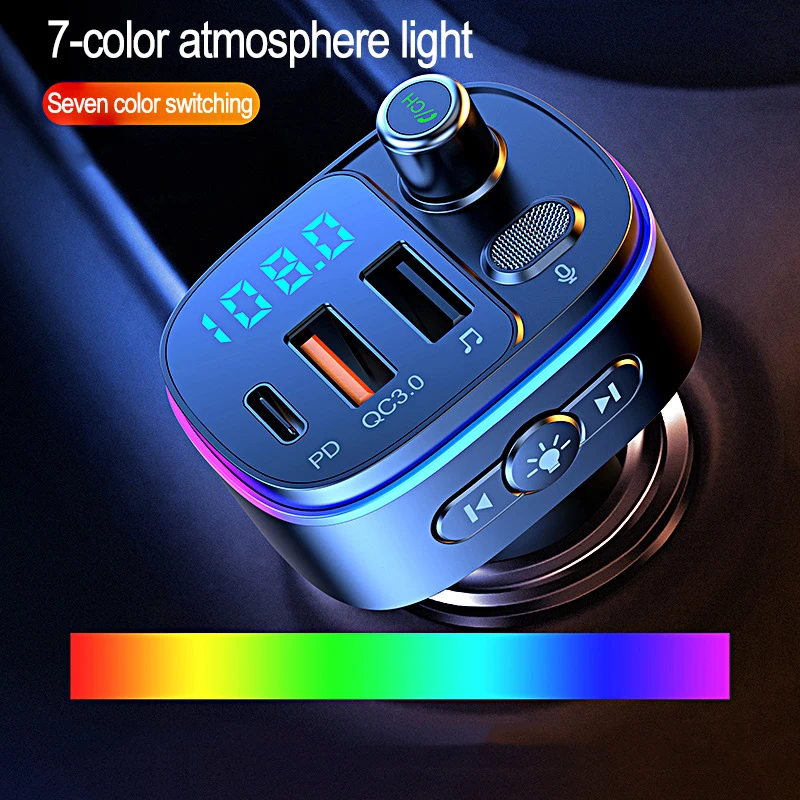jinserta car bluetooth5 0 fm transmitter type c and qc3 0 dual usb charger 7 color atmosphere light mp3 player lossless music free global shipping