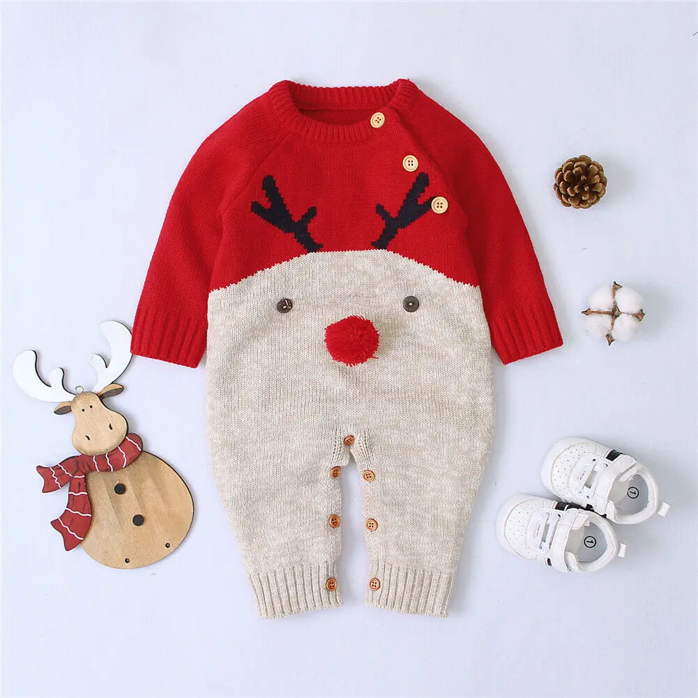 

2020 New Winter Christmas Newborn Baby Girl Knitted Romper Jumpsuit Overall Sweater Warm Fall Autumn Wool Xmas Clothes