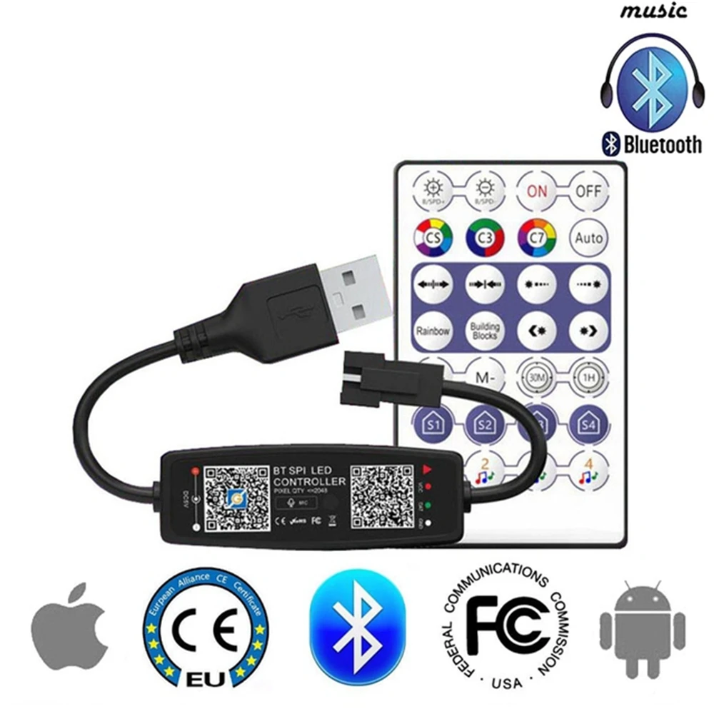 WS2812B LED Controller Bluetooth Music For SK6812 WS2811 WS2812 Pixel Strip Light APP 24/28Keys Remote DC5-24V | Освещение