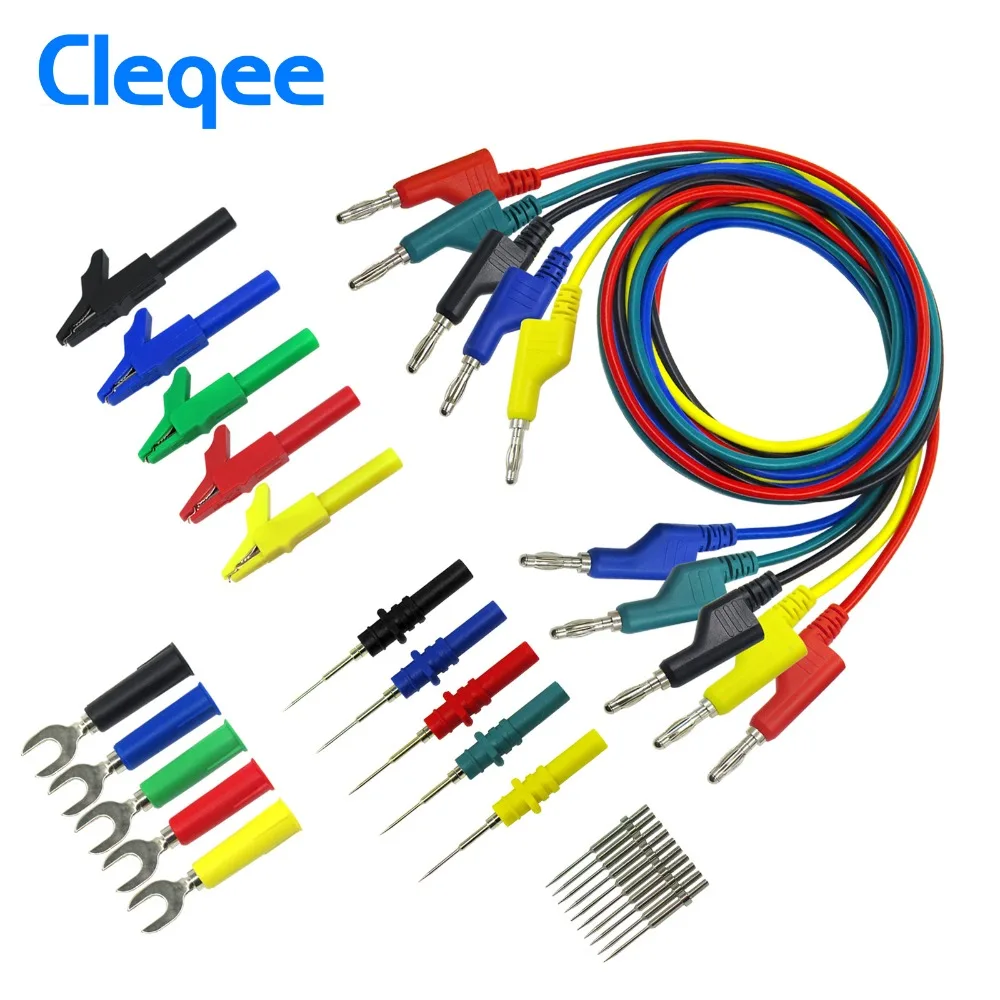 

Hot Cleqee P1036B 4mm Banana to Banana Plug Test Lead Kit for Multimeter Match Alligator clip U-type & puncture test porbe kit