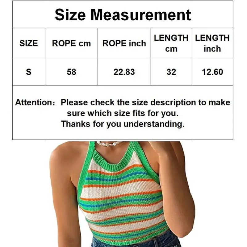 

Women O-neck Clothing Summer Woman Sexy Knit Halter Neck Y2k Crop Top Backless Bandage Sleeveless Stripe Vest for Party Seaside