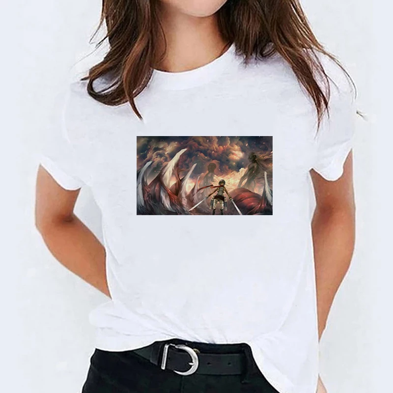 

Attack On Titan T-shirts Women's Summer Kawai Women-clothing Short Sleeve White T-shirt Woman Tops Tee Top With Sleeves Tshirt