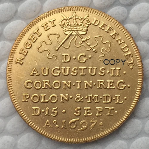 24 K gold plated Poland 1697 COIN COPY 23.3mm | Дом и сад