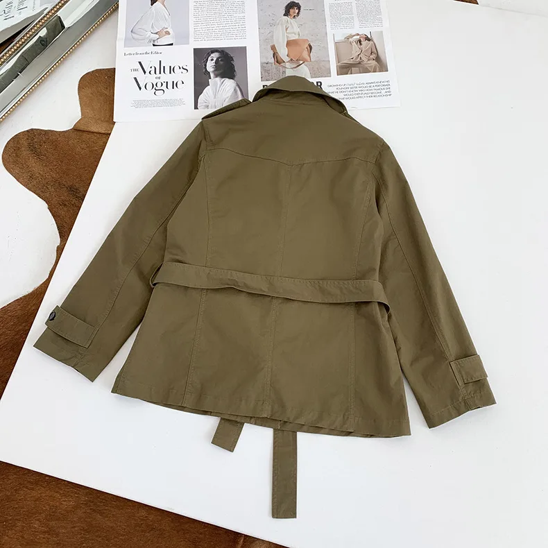 

2021 Spring and Summer New Fashion Retro Lapel Tie Long Sleeve Single Row Button Pocket Design Ladies All-match Jacket