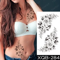 bouquet sexy temporary tattoo stickers black rose peony flowers fake tatu shoulders chest waist big men women glitter tato kids