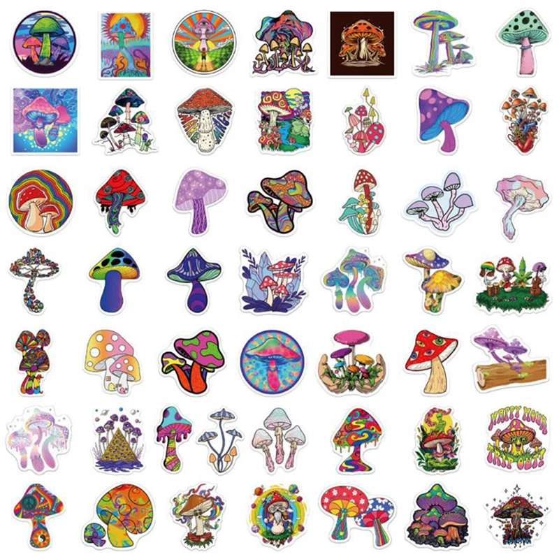 

Наклейки для ноутбука, гитары наклейки в форме грибов, 50 шт., Kawaii, красочные, психоделические, для телефона для бутылок, водостойкие, для авто...