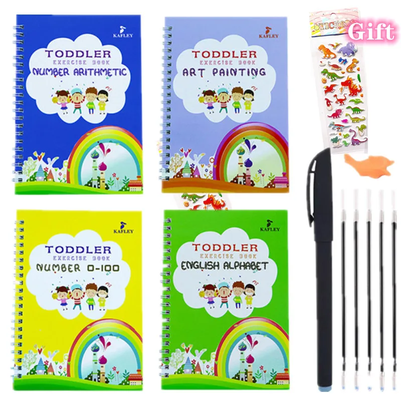 4 Books Learning Numbers In English Painting Practice Art Book Baby Copybook For Calligraphy Writing Kids Lettering Toy |