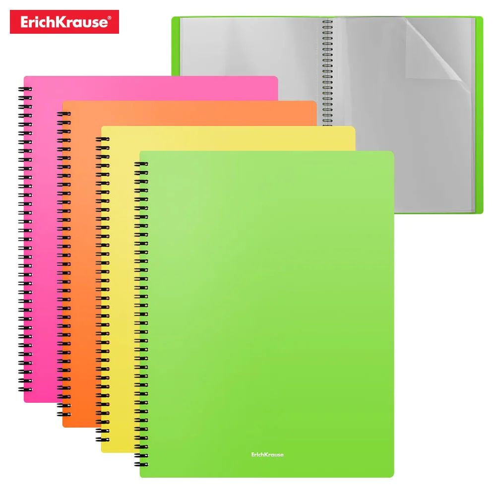 Папка файловая пластиковая на спирали ErichKrause Matt Neon с 40 прозрачными карманами A4