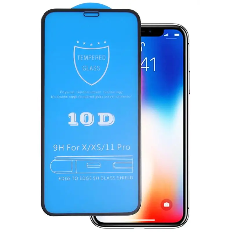 Закаленное стекло 10D для iPhone X XS 11 Pro 2 шт. полное покрытие клея Защитная пленка 3D Arc