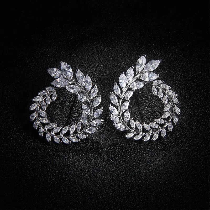 White Gold Роскошное Брендовое Новое модное, в форме оливы, AAA+ кубический циркон, серьги-гвоздики, филиал, Кристальные серьги для женщин, вечерние, Букле д 'Орель 119 - Окраска металла: White Gold