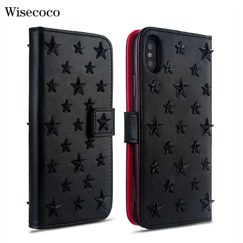 Роскошный кожаный чехол ручной работы для Iphone Xs 11 Pro MAX XR X 8 7 Plus Diy со звездами и заклепками Чехол-книжка Hoesje