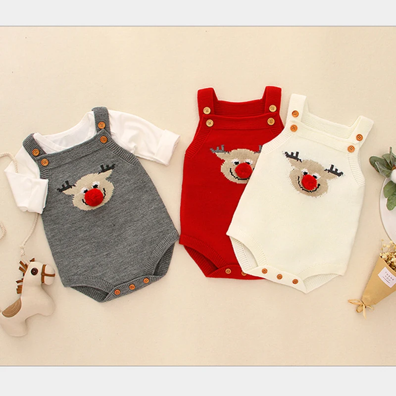 Детский комбинезон с мультяшным рождественским оленем Одежда для новорожденных