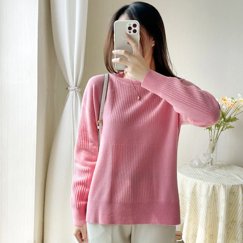

New pink collar loose long-sleeved sweater cashmere sweater to wear sweaters in the fall and winter of a female