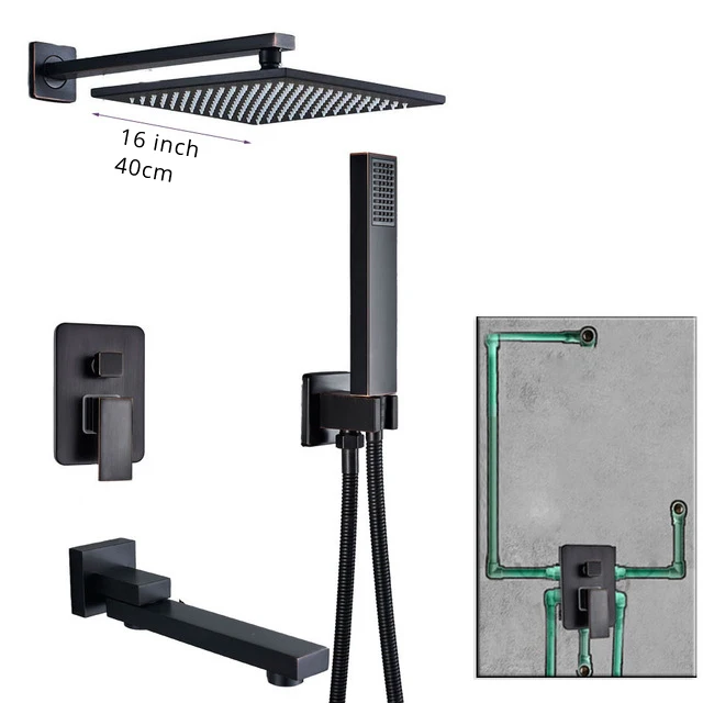 16 inch 3-way B Скрытый черный Ванная комната душевой кран латунный 2-полосным смесительный клапан смесители для душа с ручным душем 8/10/12/1" дождевая Насадки для душа - Цвет: 16 inch 3-way B