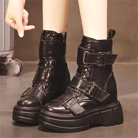 increasing height military shoes women strap buckle platform wedge ankle boots high heels punk goth pumps shoe 34 35 36 37 38 39
