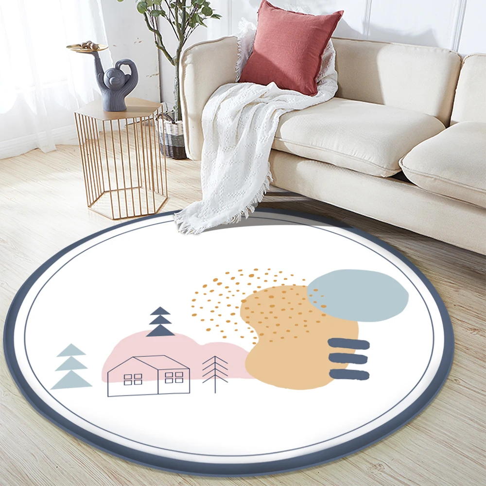 

2021 нескользящий круглый ковер для спальни, гостиной, декоративный ковер, фланелевый ковер с узором в простом стиле
