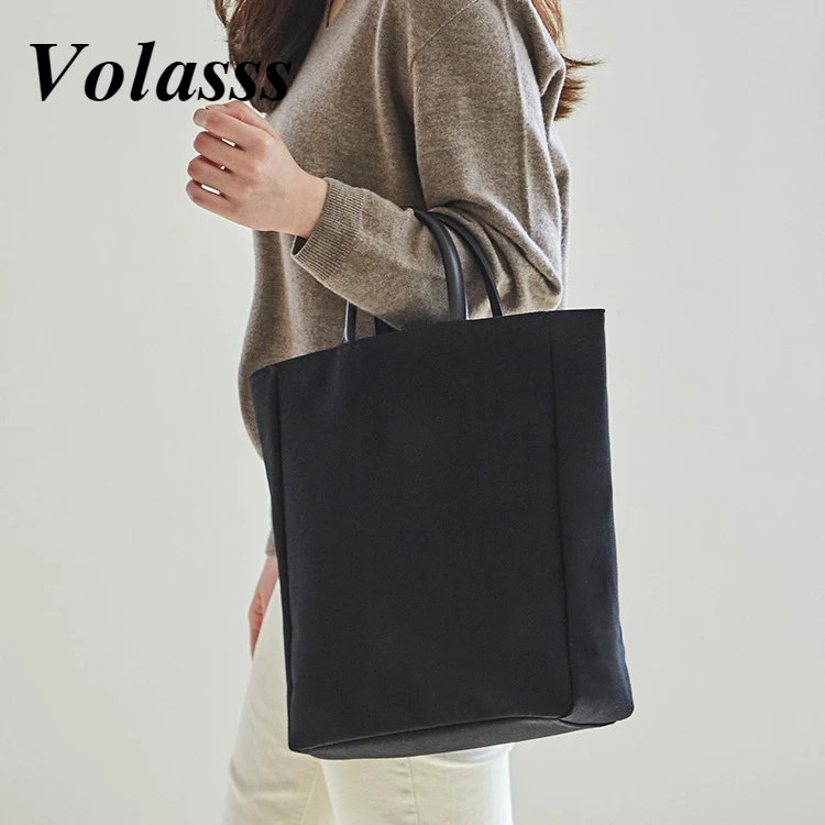 

Volasss 2021 New Women's Handbag Simplicity Handbags Black Fahsion Women Bags Ladies Magnetic Buckle Canvas Commuter Tote Bag