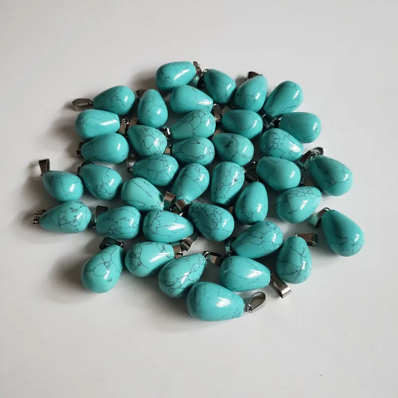 Blue Turquoise 50 шт./лот горячая Распродажа смесь природных камней подвески в форме капли воды для изготовления ювелирных изделий DIY - Окраска металла: Blue Turquoise