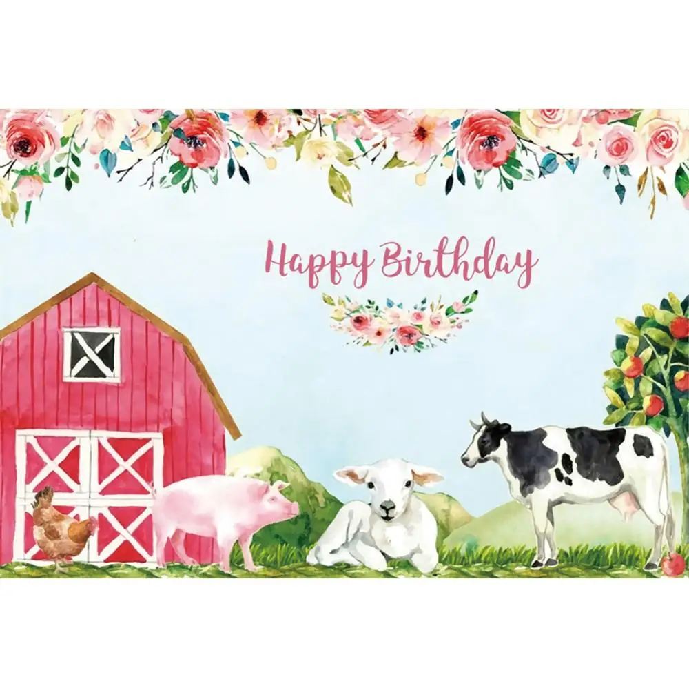 Cartoon Farm Barn Flower Newborn Baby Shower Birthday Backdrop Custom Vinyl Photography Background Photophone Photozone Shoot |