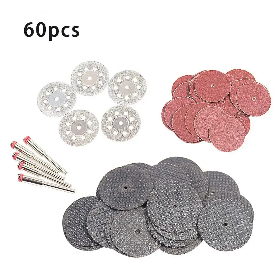 

60pc Diamond Cutting Discs Sanding Grinding Wheel Circular Saw Blade Woodworking Metal Mini Drill Rotary Tool Accessories