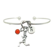 runner sport retro creative initial letter monogram birthstone adjustable bracelet fashion jewelry women gift pendant