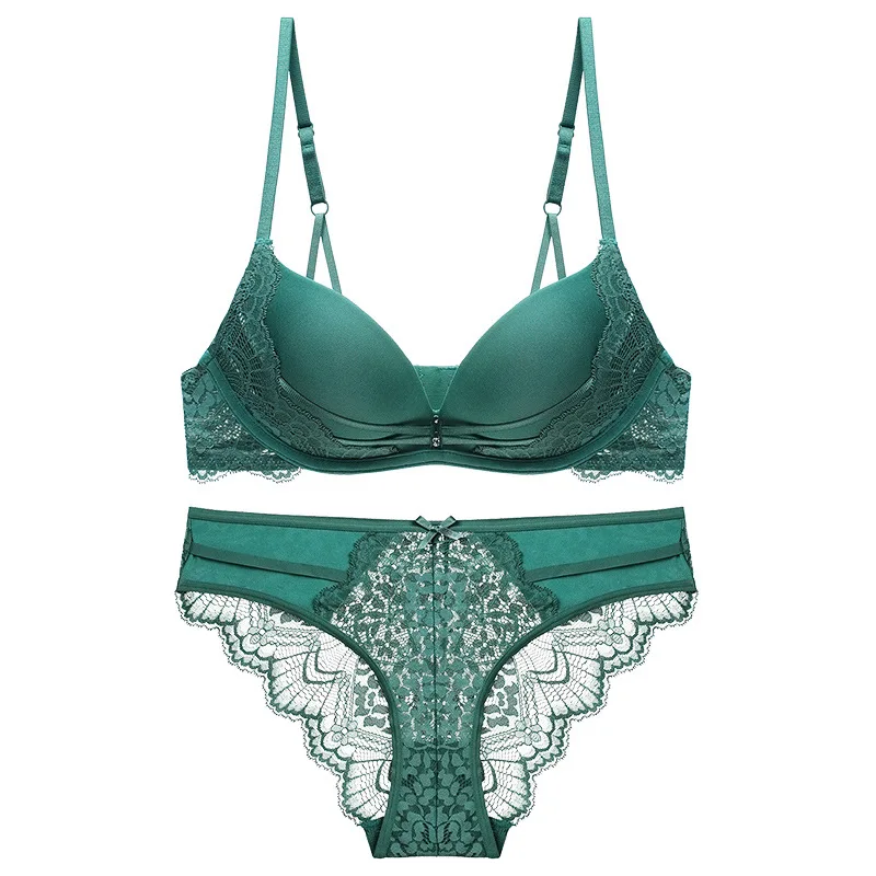 

New Glossy Small Chest Gathering Underwear Women's No Steel Ring Bra Set Set