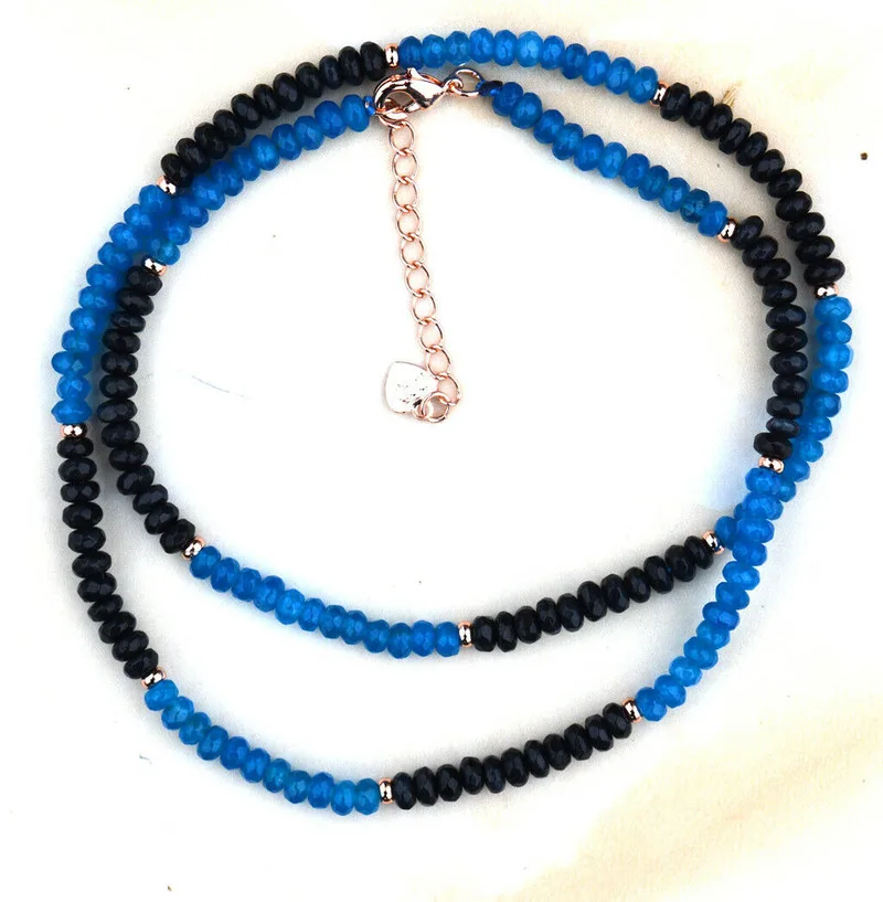 

Natural 2x4mm Faceted sapphire& Black Onyx Rondelle Gemstone Beads Necklace 18''