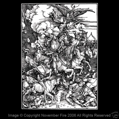 Рубашка с надписью The Four Horsemen Apocalypse War голод чума смерти албрехт Дюрер NFT105 |