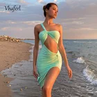 Модное сексуальное платье-миди Vhaferl с разрезом, женские летние платья 2021 с рюшами и открытой спиной, зеленые вечерние Клубные платья