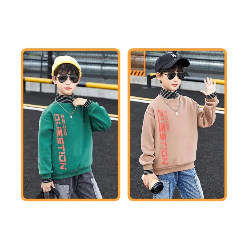 

The New ChildrenTeen Boys Sweatshirt Autumn Winter Fashion Long Sleeve Tops Children Plus Velvet Bottoming Shirt Kids Pullover
