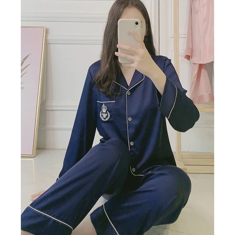 Женская пижама летний комплект нижнего белья с длинными рукавами Шелковый