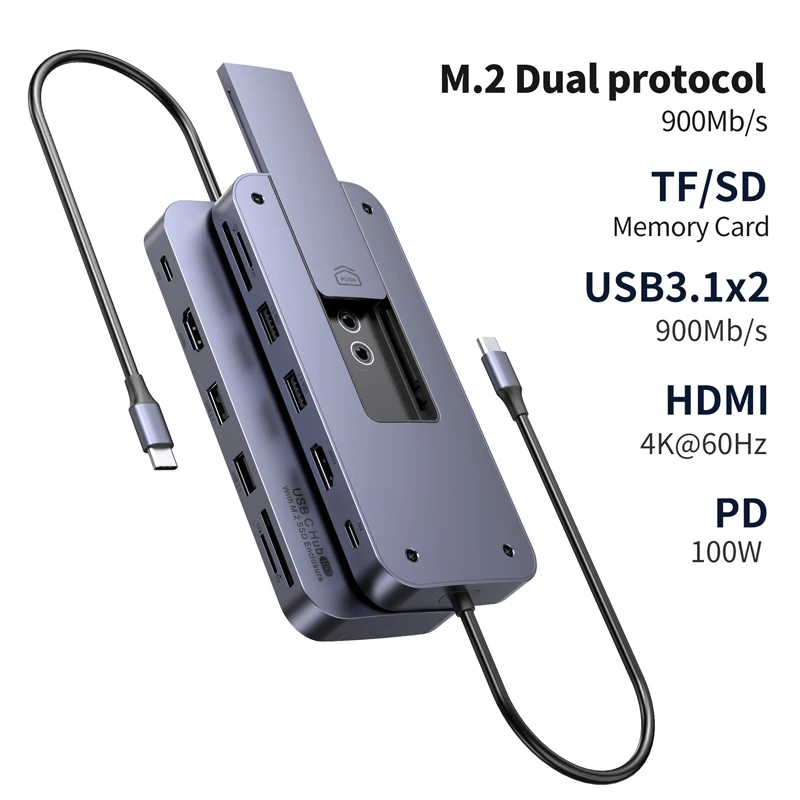 USB 3. 0 GEN2 Hub для MacBook Pro M1 с корпусом HDD NVME M.2 SSD чехол 10G HDMI 4K60hz SD/TF PD100W док-станция |
