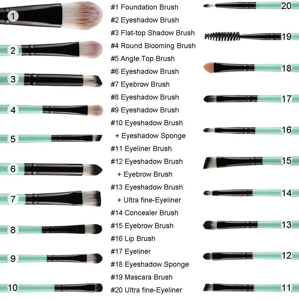 

20 Pcs Makeup Brush Set Eyeshadow Blending Foundation Powder Eyebrow Blush And Make up brush cleaning tool