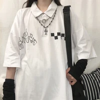 houzhou harajuku white t shirt women plaid print gothic grunge friends tees tops summer goth korean fashion kpop streetwear