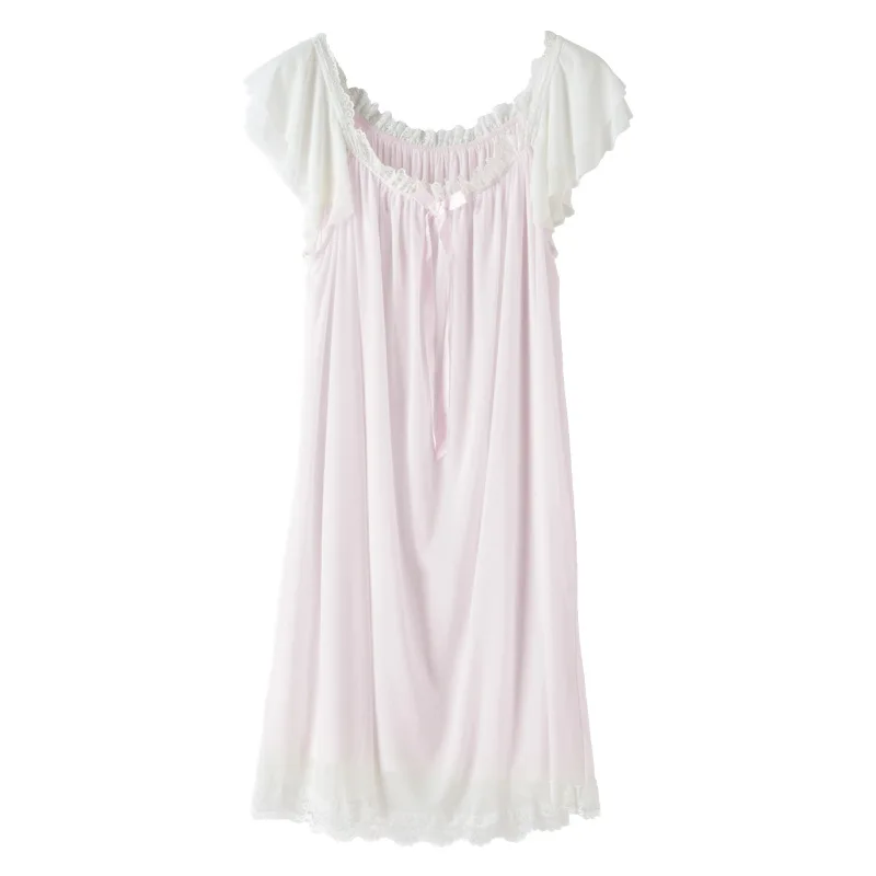 Summer Women's Nightdress Modal Short-sleeved Lace Sweet Princess Loose Home Service Sexy Nightwear Sleepwear Women Sleep Tops