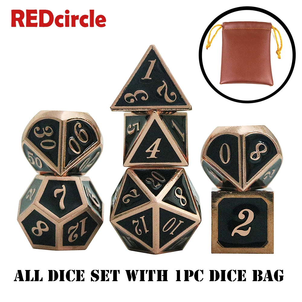 Набор металлических игральных костей большого размера (7 шт.) DND RPGs + 1 шт. сумка D4 D6