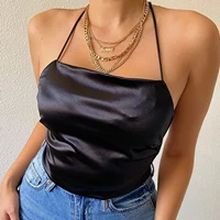 womens tube top casual solid color sleeveless open back crop top lace up hollow out vest hot womens clothing