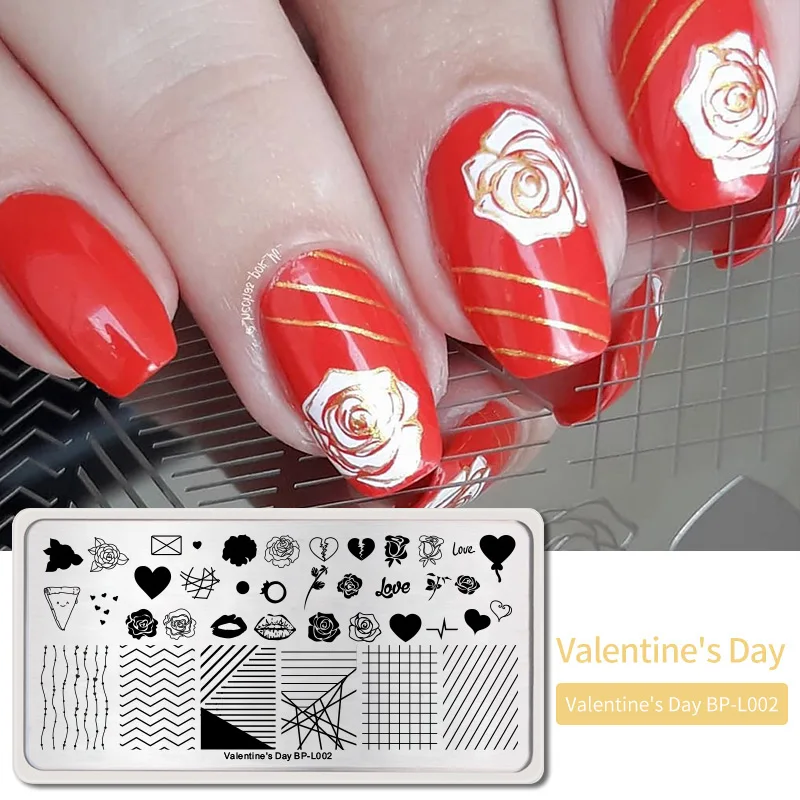 Valentines Day6 BORN PRETTY дизайн ногтей штамп штамповка шаблон цветок геометрии любовь DIY маникюр изображение пластины из нержавеющей стали дизайн ногтей трафарет - Цвет: Valentines Day6