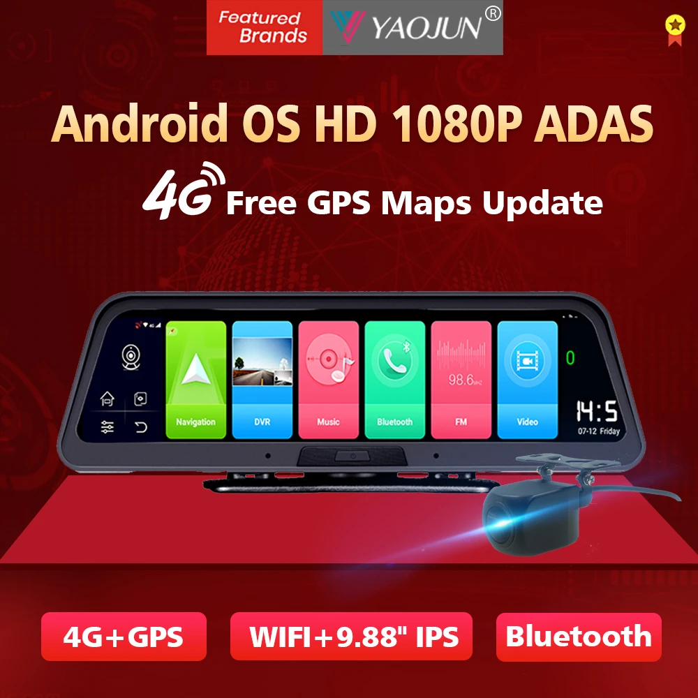 Yaojun Q98 Приборная панель автомобиля Dvr камера Android OS 4G с gps навигацией Авто