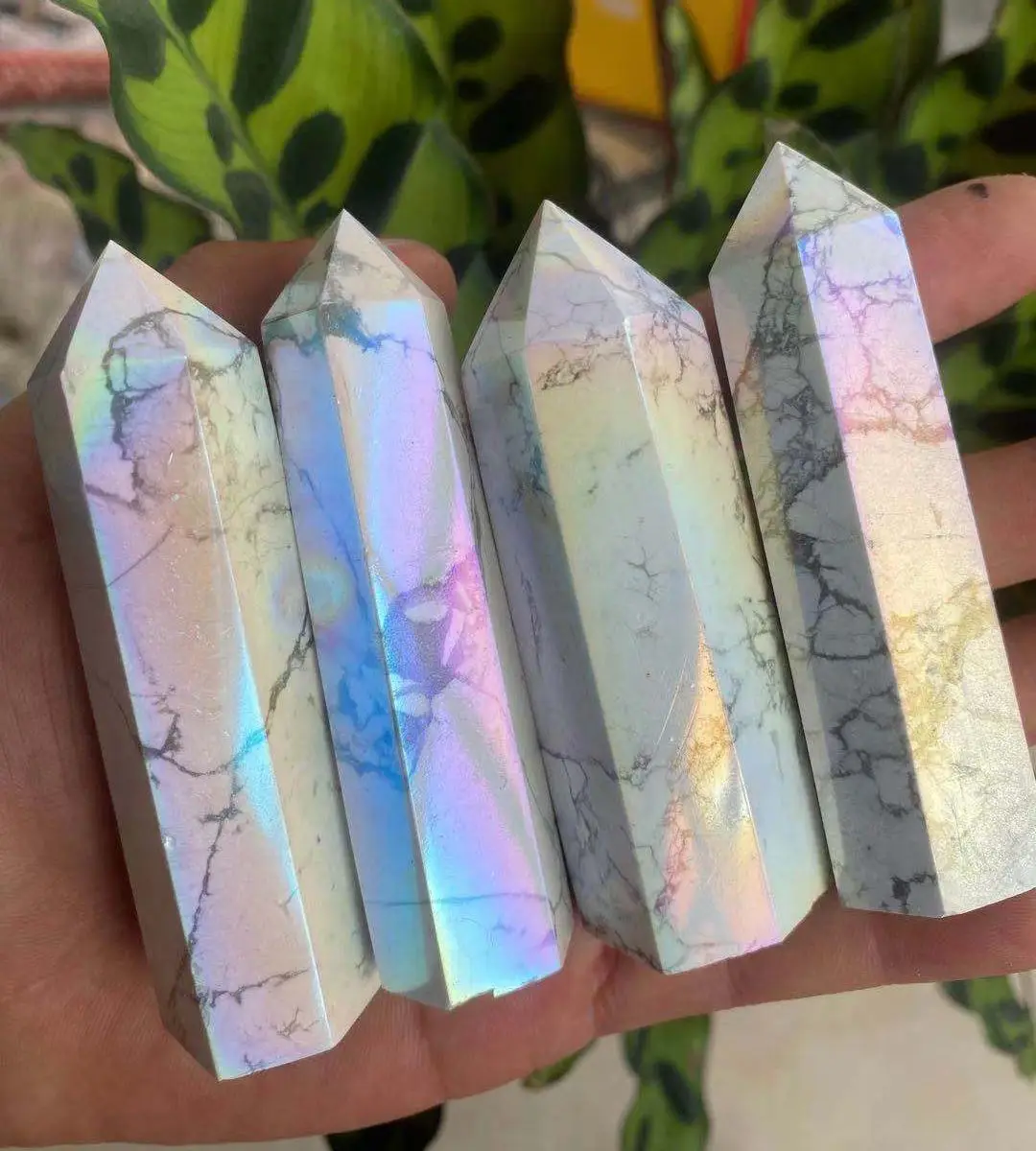 Естественная Радуга огонь с украшением в виде кристаллов кварца Holite spire энергии