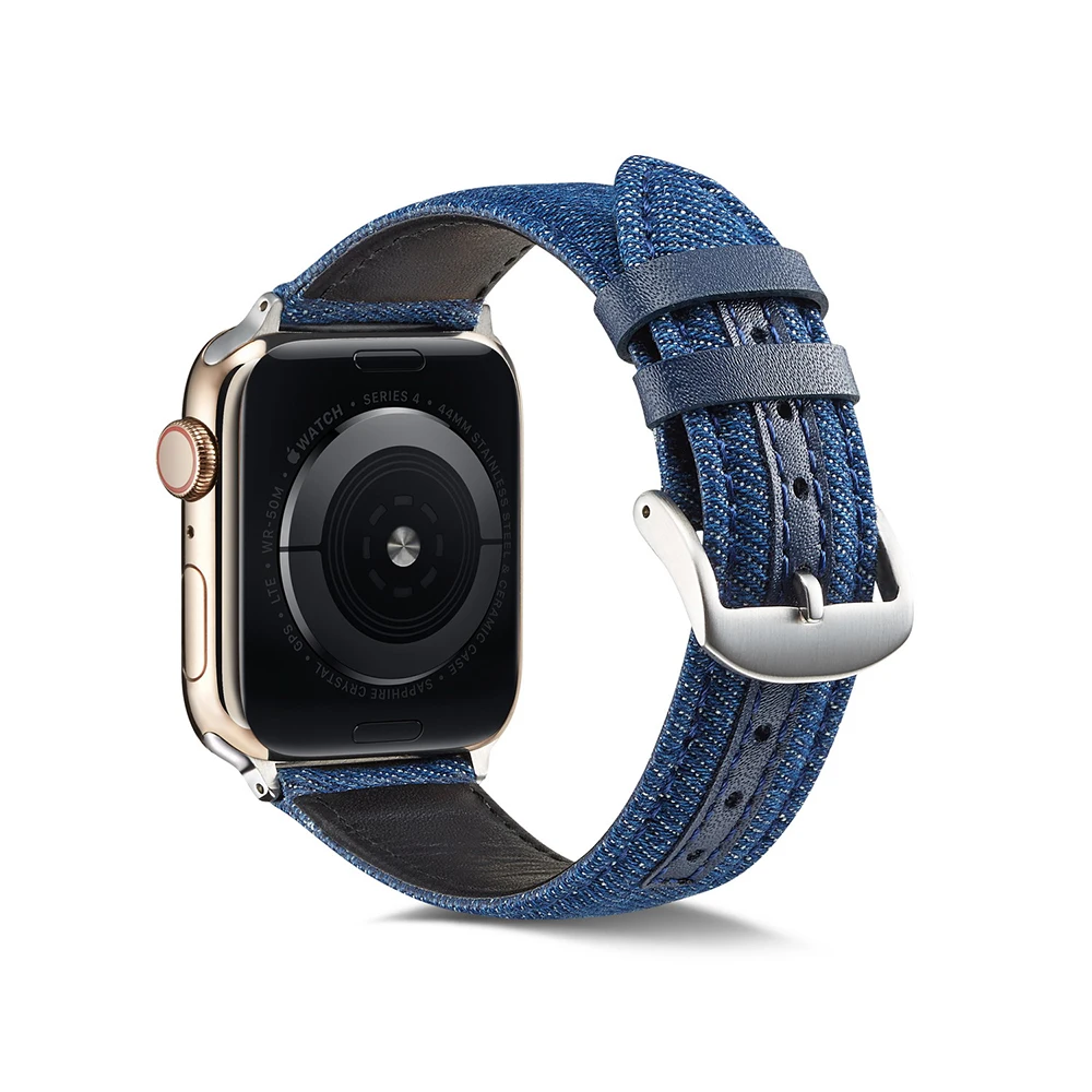 UEBN Denim with Leather Metal Buckle band for Apple Watch Series 6 strap for iWatch 6 5 4 44mm 40mm 38mm 42mm Watchbands