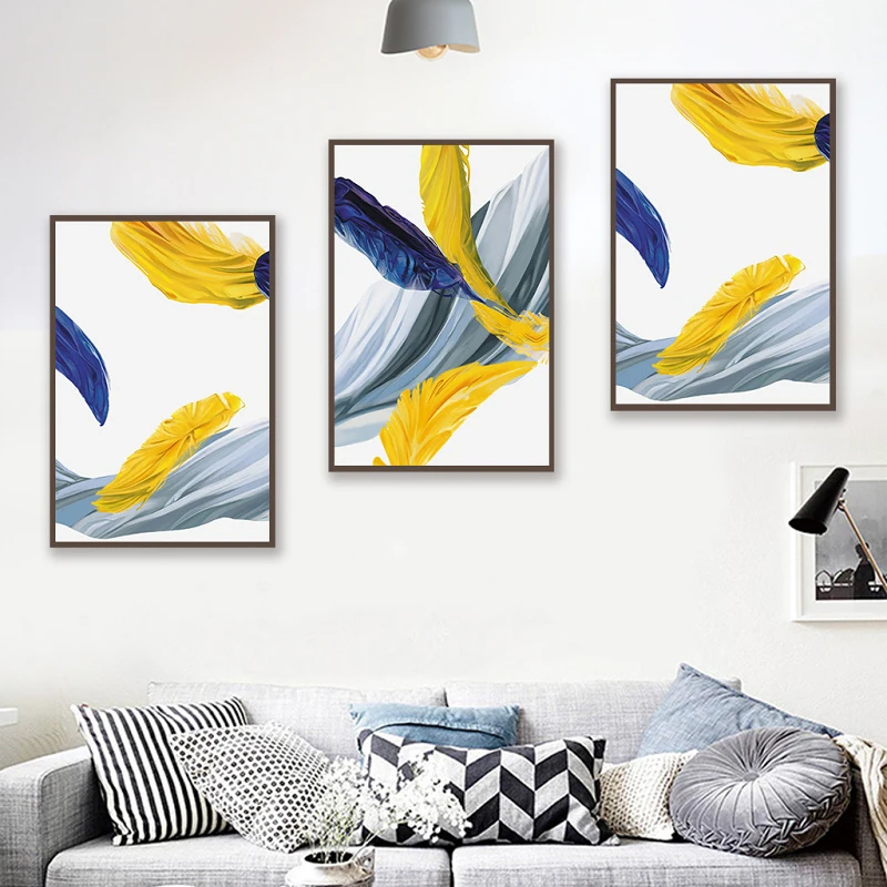 

Unique Modern Abstract Colorful Feather Canvas Art Abstract Canvas Print Paintings for Living Room Bedroom Aisle Unframed 2-90