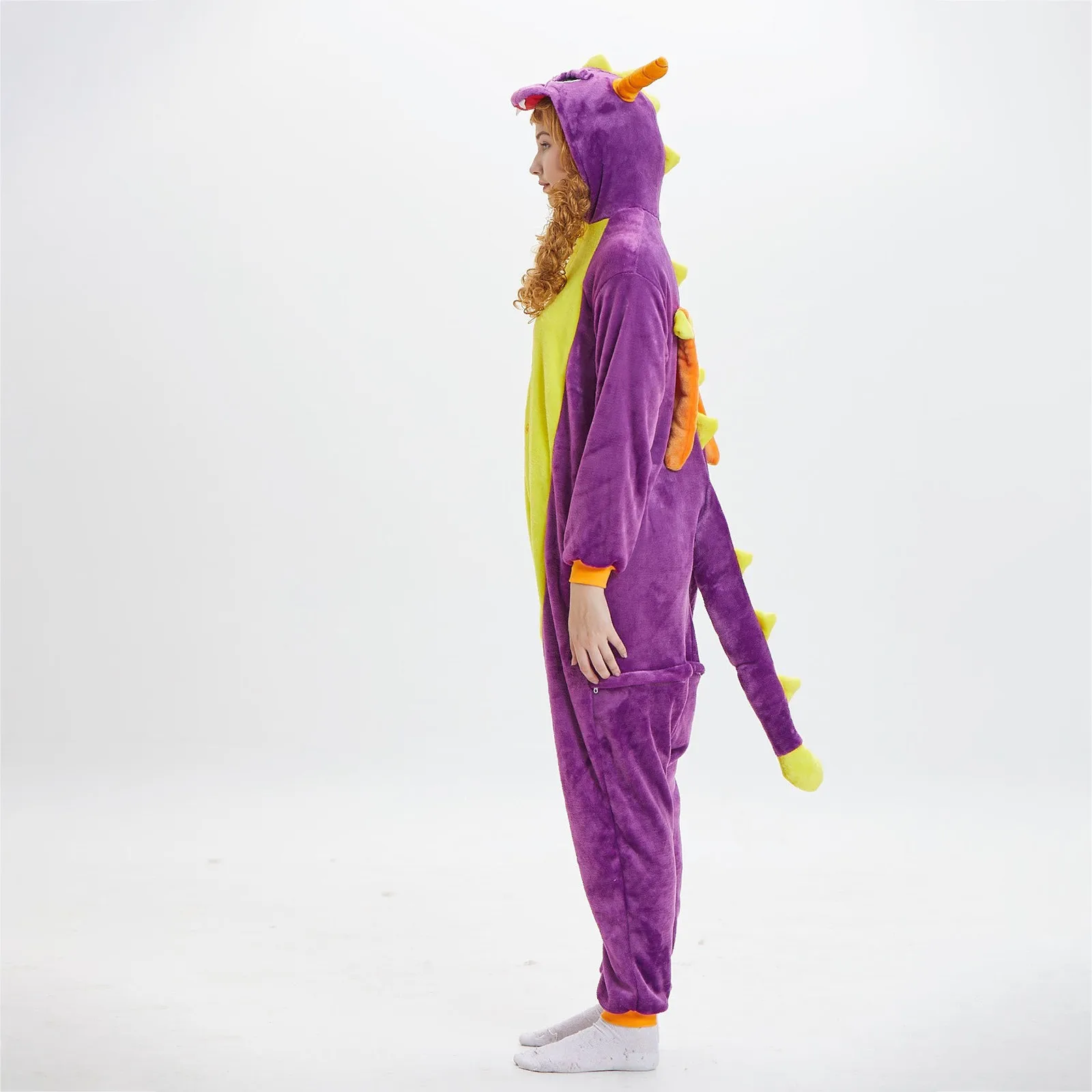 

One Piece Women Flannel Pajamas Cartoon Animal Purple Dinosaur Winter Hooded Pyamas Lovely Warm Pajamas Sleepwear Cosplay dropsh