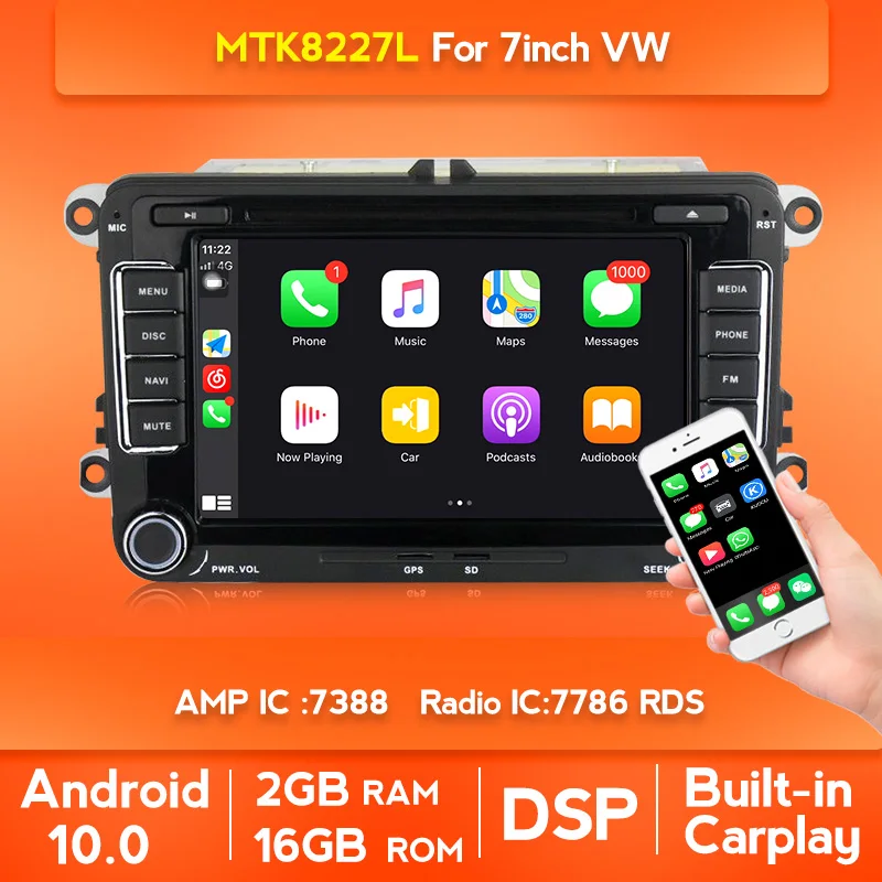 Автомобильный мультимедийный плеер на Android 10 0 с 7 &quotэкраном GPS 2 Гб ОЗУ Wi-Fi для VW Skoda