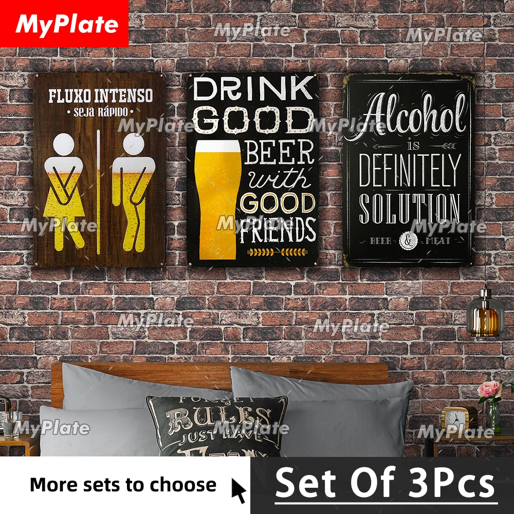 

[MyPlate]3Pcs Beer Is Friend Metal Sign Vintage Plaque Tin Sign Bar Decor Man Cave Home Decor Club Plate Beer Poster Man Gift