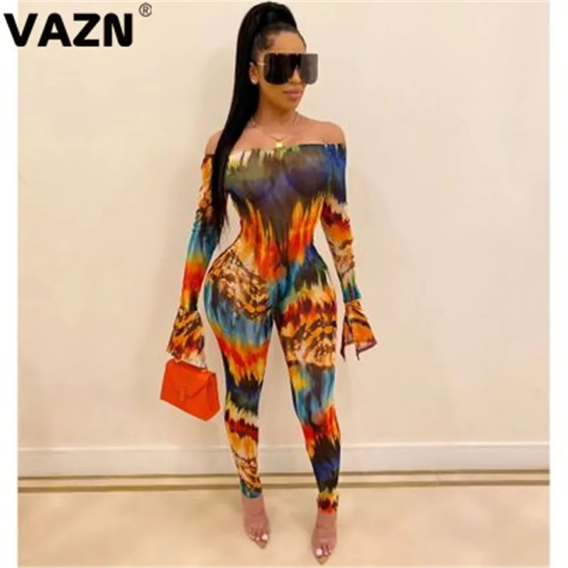 VAZN YS6108 новые необычные прозрачные сексуальные вечерние винтажные женские эластичные обтягивающие длинные комбинезоны с длинным рукавом и вырезом лодочкой и высокой талией
