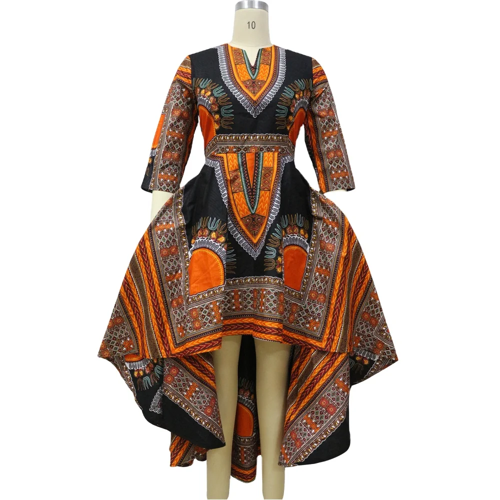 Новое поступление Черное длинное платье Дашики с Африканским принтом v образный
