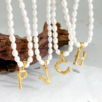 monlansher natural freshwater pearls choker titanium steel initials pendant necklace elegant vintage necklaces jewelry gift 2021