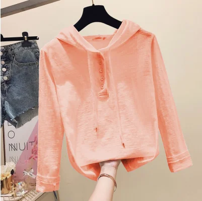 

Spring Clothes Sweatshirt Women Bamboo Cotton Shirts Ladies Simple White Long Sleeve T-Shirt Loose Hooded Pullovers