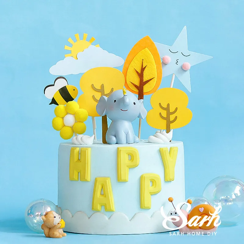 Топпер для торта в виде синего слона звезды белки свадьбы украшения на день